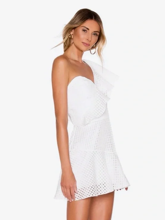 Amanda Uprichard McKinnon One-Shoulder White Ruffle Mini Dress - Picture 3 of 3